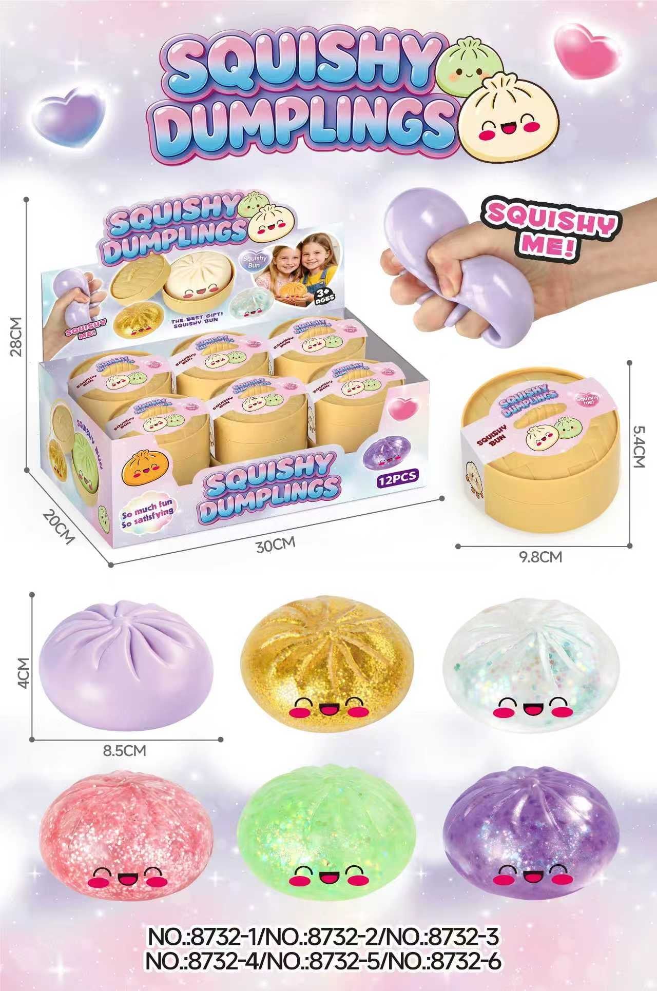 Squishy Dumpling în Cutie Tip Aburitor, 8 cm, Glitter/Transparent, Slow Rise